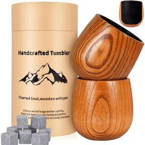 Wooden Whiskey Glass Set Of 2 Wooden Bourbon Glass Charred 10oz Bourbon Gifts‎